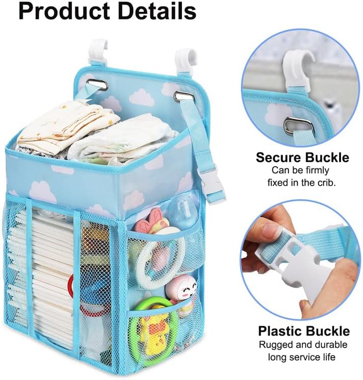 Nappy Caddy Organiser Storage, Nursery Organisers, Hanging Storage Bag for Nappies, Diaper, Clothes, Toys, and Towels (Blue) 