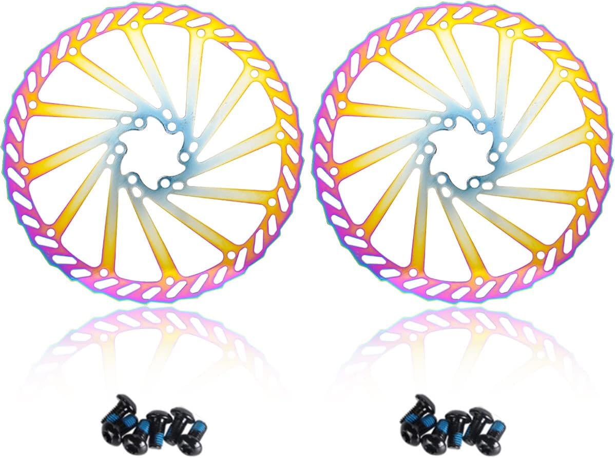 Chooee 160mm 180mm 203mm Bike Disc Brake Rotor 2PCS MTB Disc Rotor For Mountain Bike（Gold/Colour/Blue）