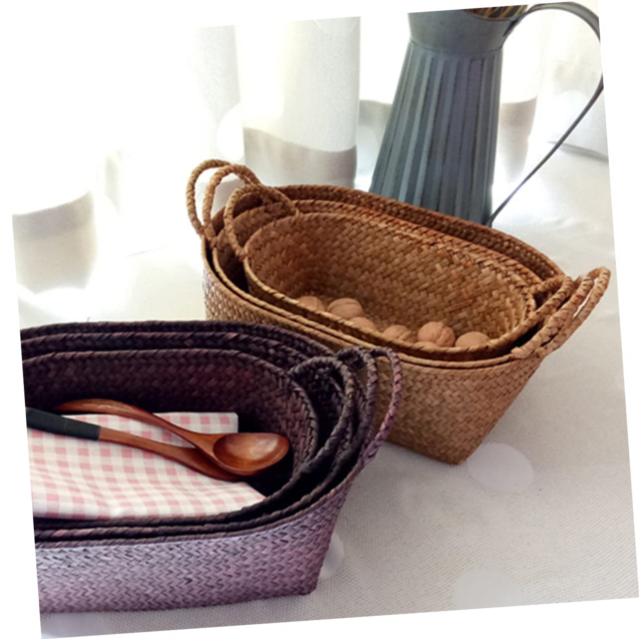 BESPORTBLE 3stücke Handgefertigter Rattan Snackkorb Mittelgroße Aufbewahrungsbox Für Familie Picknick Obst Und Blumen Natürliches Design Für Gemütliches Zuhause