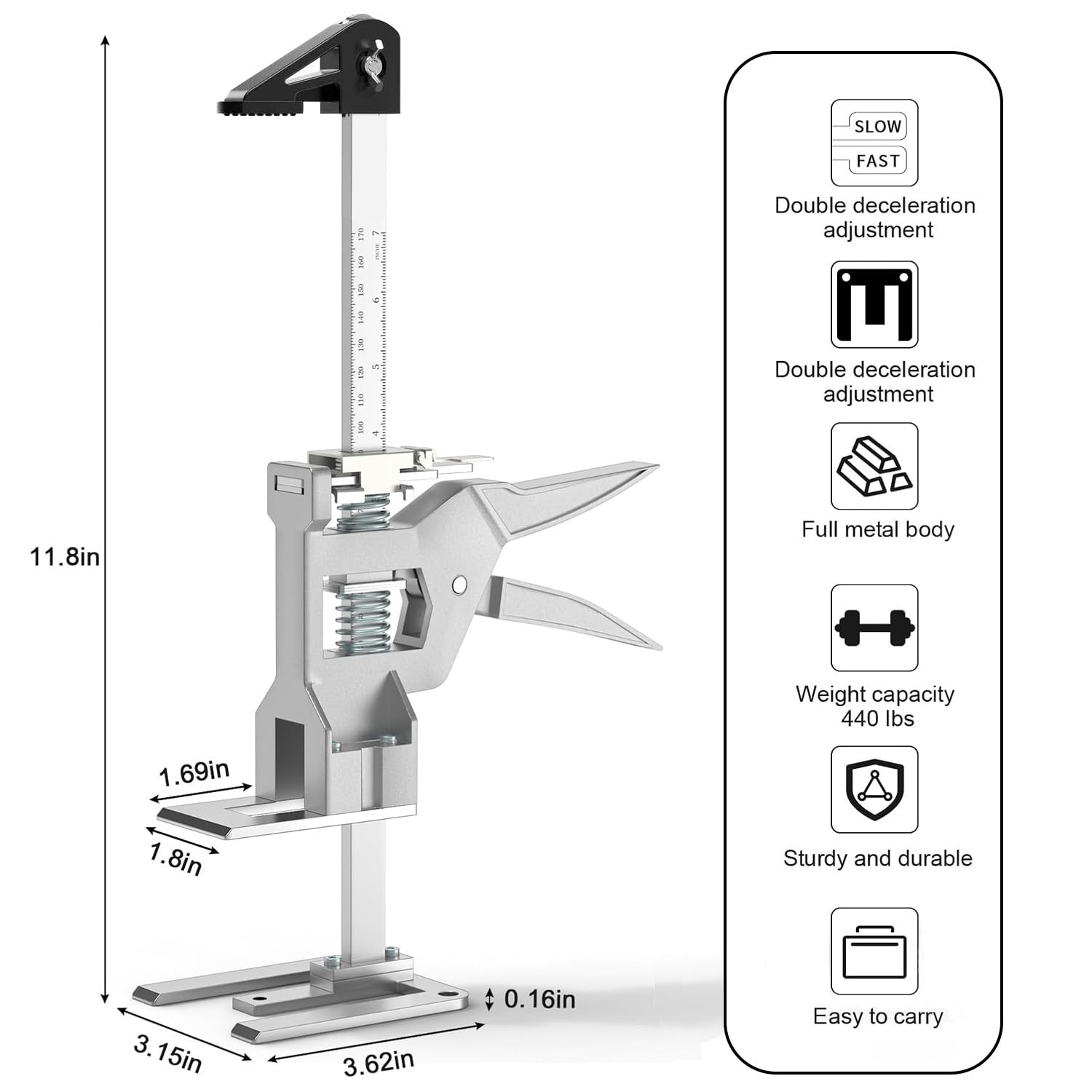 Lot de 2 vérins à bras pour économiser de la main-d'œuvre, dispositif de levage multifonction à réglage de la hauteur avec échelle, crics de levage à deux vitesses, outil de levage pour installation
