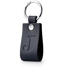 Full Grain Leather Alphabet Letter Keyring for Men & Women, Personalised Initial Keychain for Car & House Keys, Matte Black, Hot Embossed, Premium Gift
