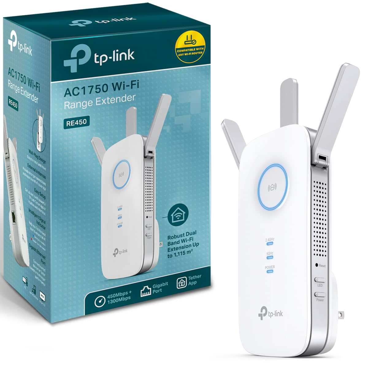 TP-Link RE450 AC1750 Gigabit Dual Band Range Extender/Broadband/Wi-Fi Extender (Wi-Fi Booster/Hotspot mit1 Gigabit Port und 3 External Antennas, Built-in Access Point Mode)