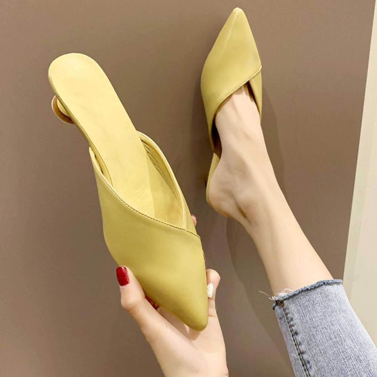 Generico Scarpe da Donna Mule con Slingback E Punta Appuntita | Scarpe Da Vestito Da Ufficio Con Taglio A V, Scivolare Su Sandali Estivi, Tacchi Bassi A Cilindro Sandali Casual