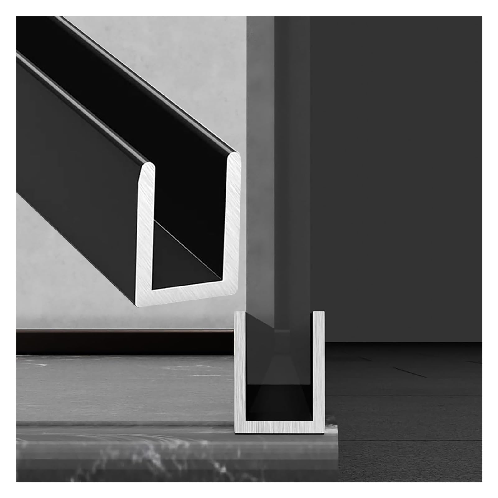 Mobyat 2M/6.6Ft Shower Door Deep U-Channels Aluminum Glass Fasteners, Minimalist Frameless Glass Panel Guide Rails, Embedded Mount Profile(,W8mm(5/16"))