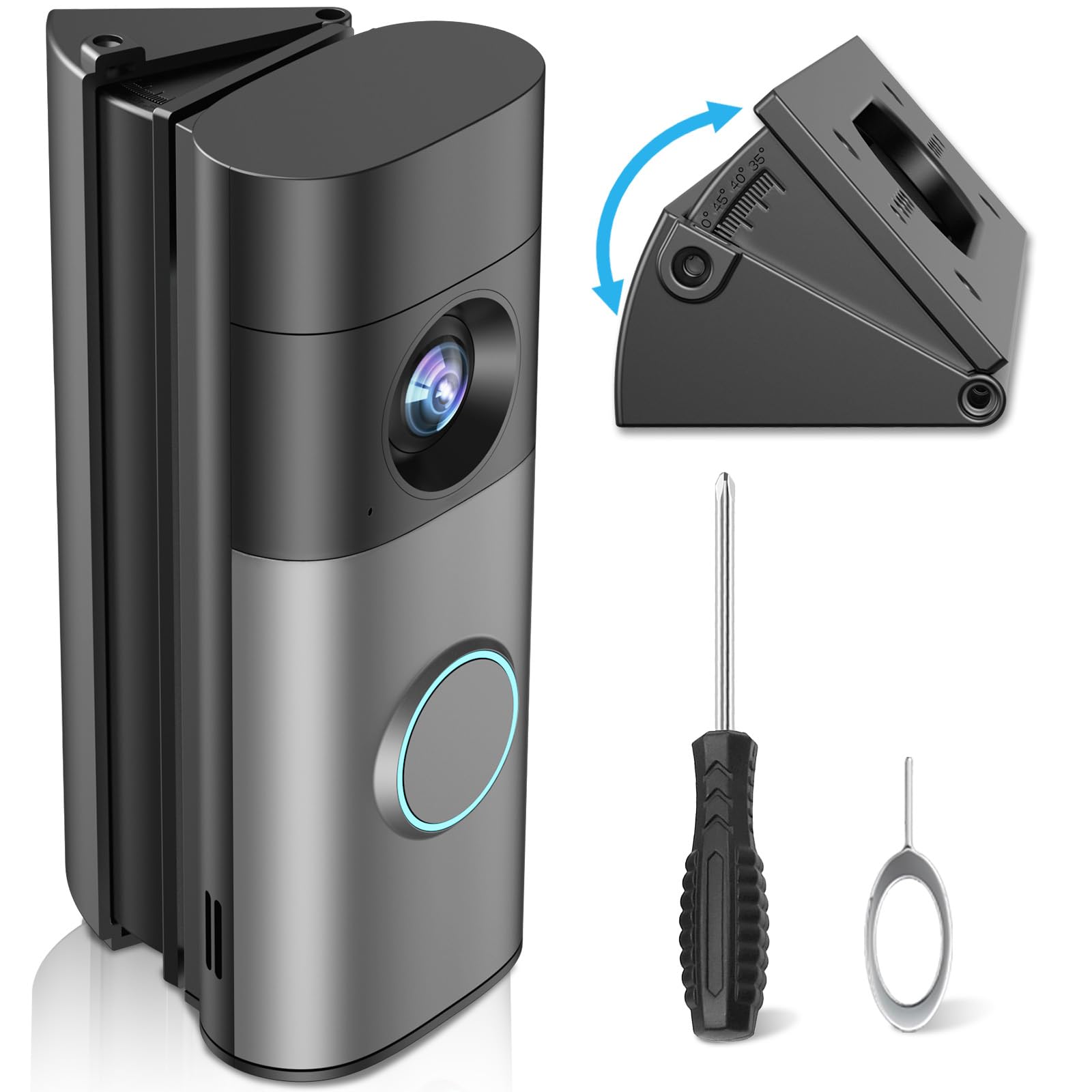 Doorbell Angle Mount for Ring Battery Doorbell/Plus/Pro(new model-2026 Release) & Wired Doorbell/Pro/Plus, 35-55° Adjustable Corner Mounting Bracket, Wedge Kit Left/Right Door Holder for House