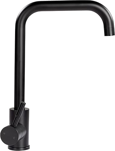 Lippert Flow Max - Grifo de cocina cuadrado con cuello de cisne para casas rodantes y residenciales, color negro
