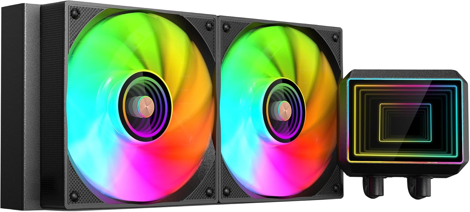 Mars Gaming ML-TWO240, Raffreddamento a Liquido AIO 450W TDP,2x Ventola ARGB Infinity Mirror 12cm FDB, Nucleo in Rame e Alluminio, Pompa Opti-Chamber 4ª Generazione e Microcanali, Nero
