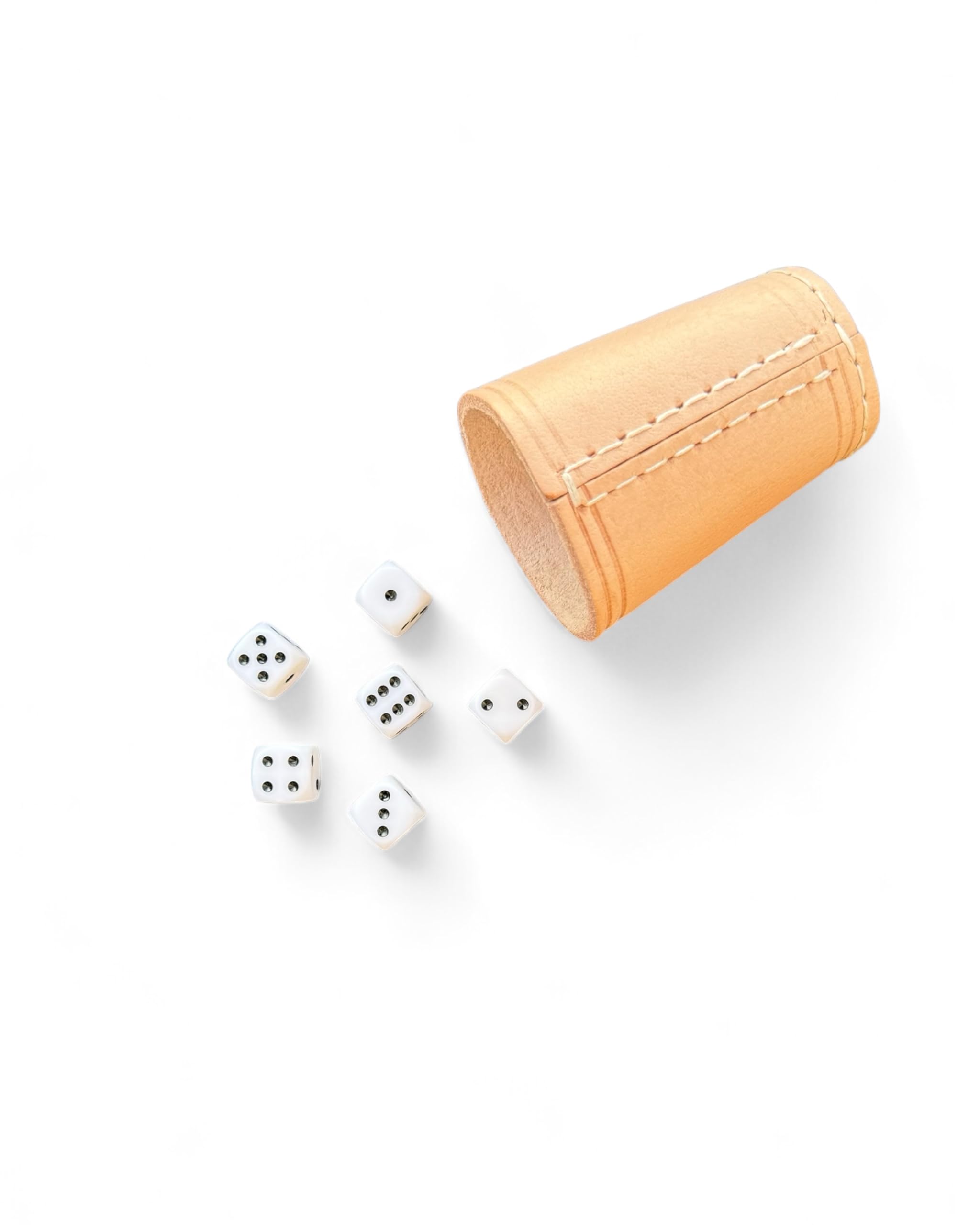 Leder Würfelbecher Set, 5 Becher mit 30 Würfeln, 16mm, Handgefertigt, 9cm x 7cm, Natur