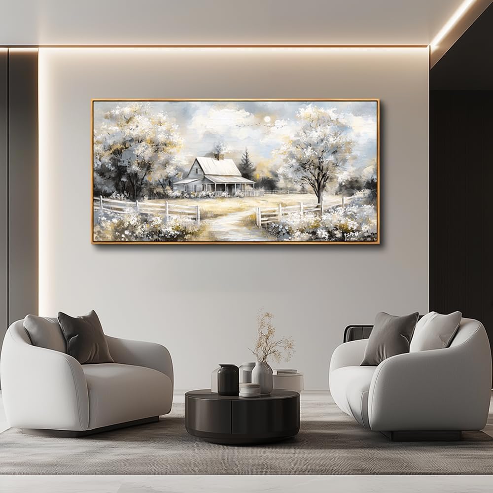 lianyibo Large Canvas Wall Art Forest Cabin Landscape Pictures Farmhouse Posters Prints Aesthetic For Living Room Home Decor(65x130/Frameless)