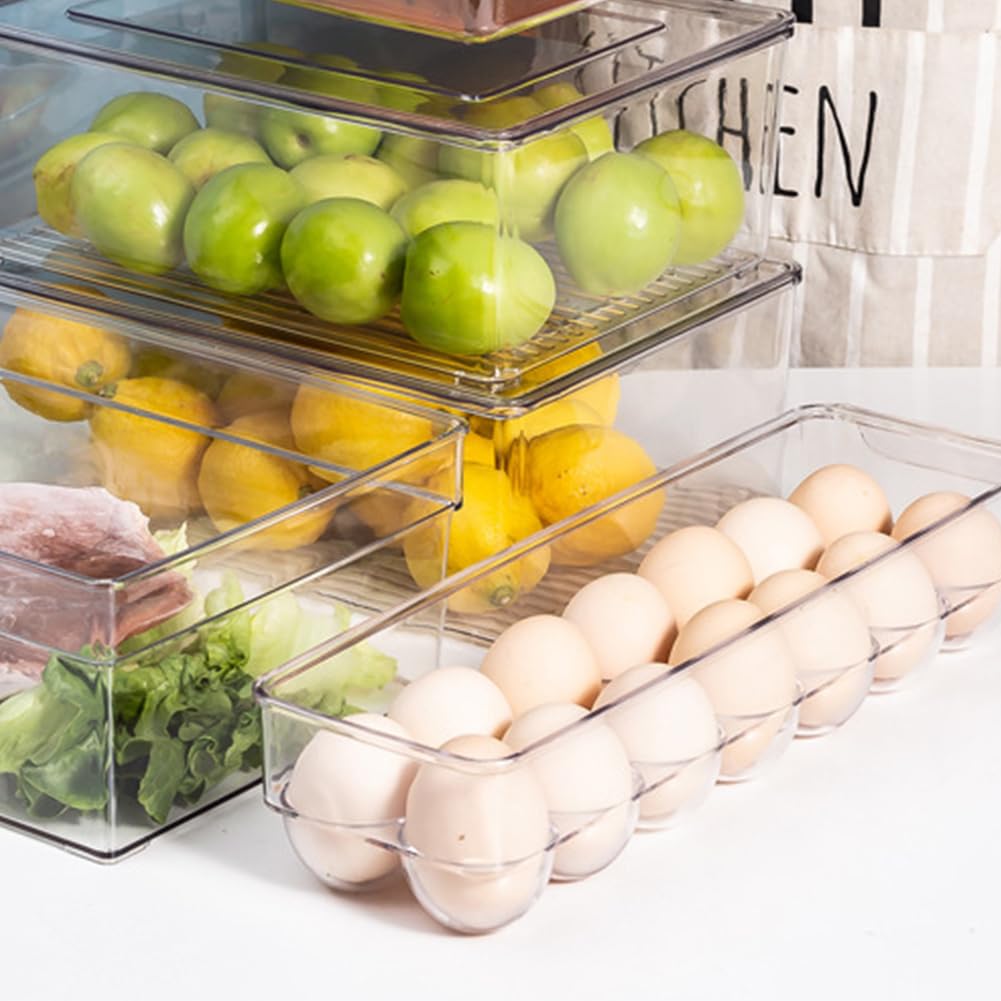 1/2/3/4 pezzi contenitore for uova frigorifero organizer for uova con coperchio portauova in plastica scatola portauova impilabile 14 griglie for cucina domestica (2 pezzi)