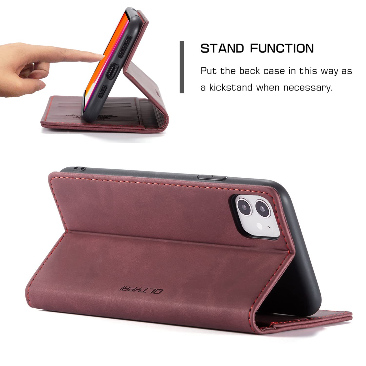 QLTYPRI Custodia per iPhone 11, Custodia a portafoglio in pelle opaca