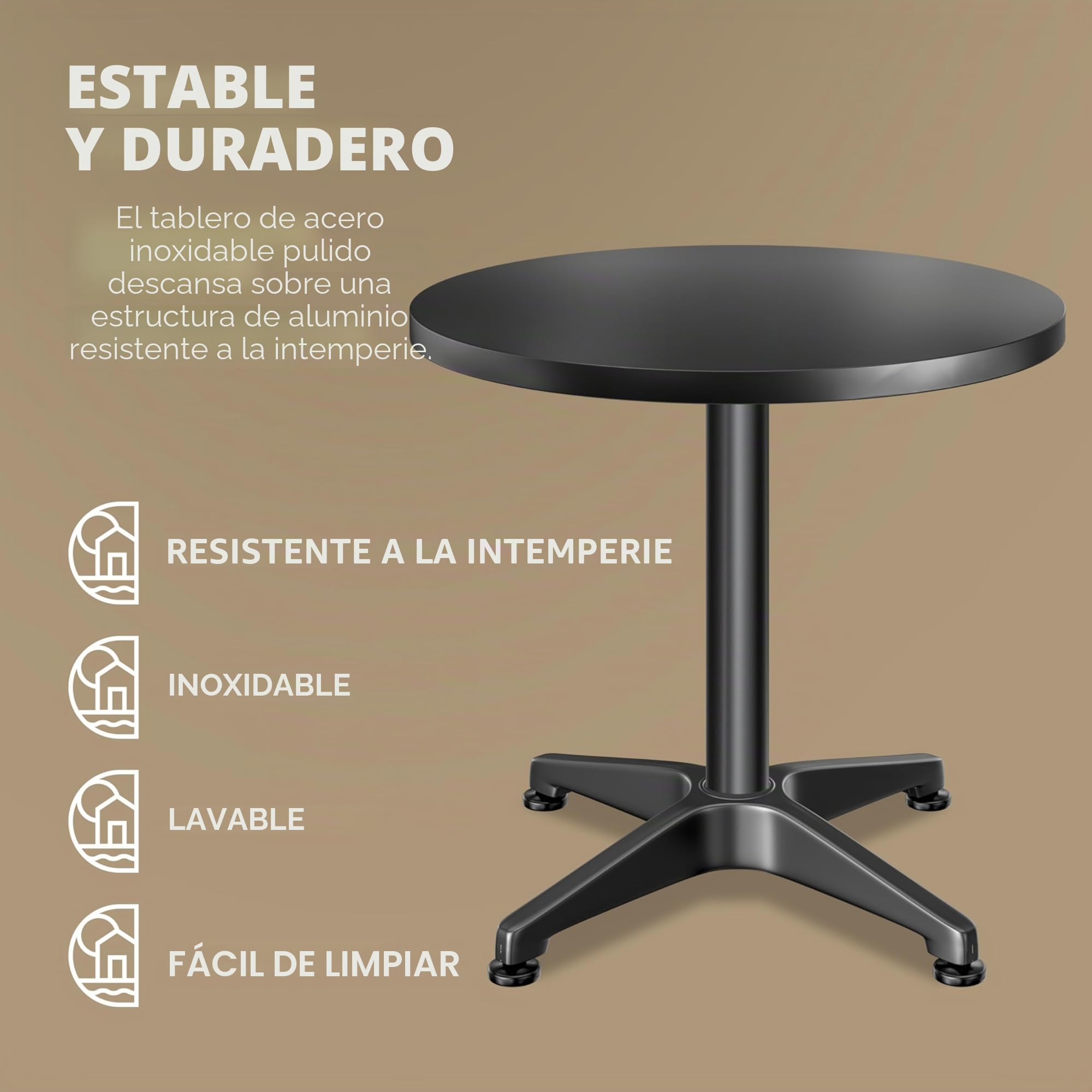 CASARIA® Mesa de Bar Alta Plegable, Mesita Auxiliar, Altura Regulable 70cm/115cm, 2en1, Mesas Redondas, Eventos Cocina Fiestas, Acero INOX. Ø 60cm Negro