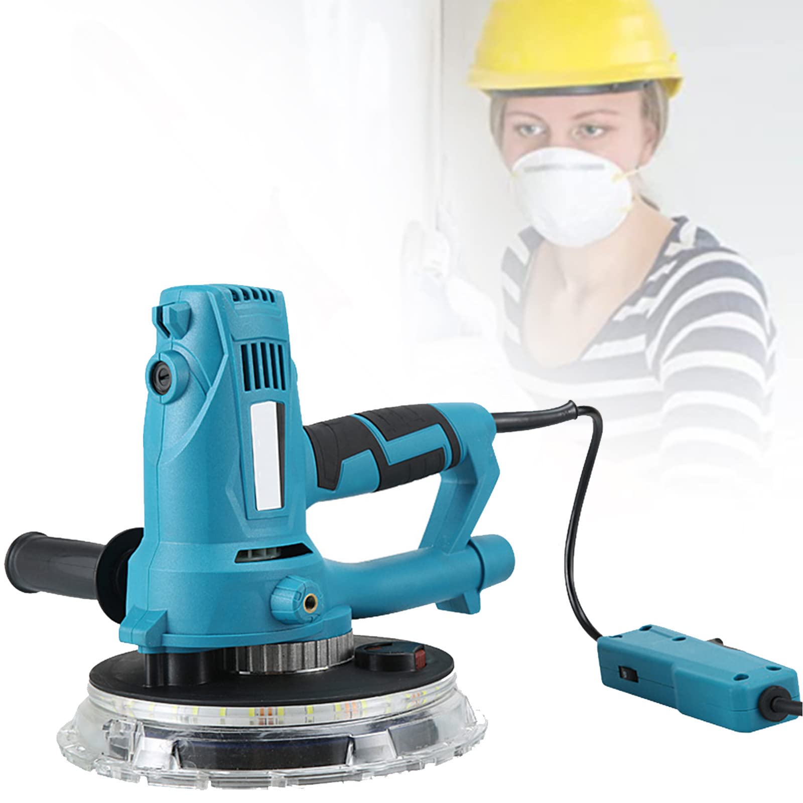 LTSRLL Lijadora De Pared, Lijadora De Yeso De 1800w, con Luz Led Y Sistema Autolimpieza, 5 Velocidades Ajustable, para Lijar Paredes,Sander+50SandPad