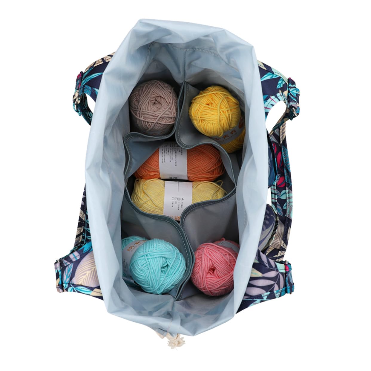 Bolsa de Almacenamiento Portátil de Tela Oxford 600D para Tejer Diseño de Hojas Múltiples Bolsillos y Correa Reforzada para Guardar Hilo de Lana