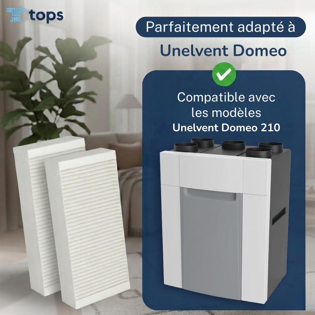 Tops Filtres F7 + G4 Compatibles VMC Double Flux UNELVENT Domeo 210 et Equation Atacama – Lot de 12 Filtres vmc Double Flux domeo 210