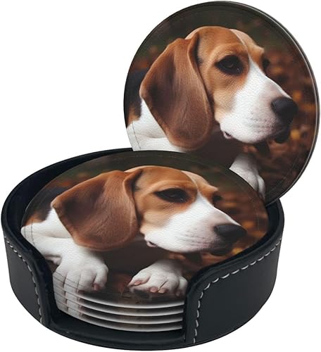 Miniatura 8 de LZQPOEAS Juego de 6 posavasos redondos de Beagle con soporte para bebidas, protector de mesa, almohadilla para el hogar y la cocina, juego de