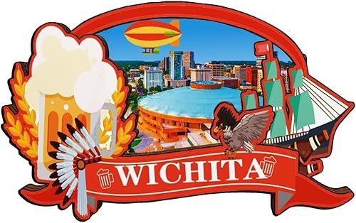 Wichita - Imán de madera para nevera, diseño de Kansas USA en 3D, recuerdos coleccionables, decoración hecha a mano, 1868