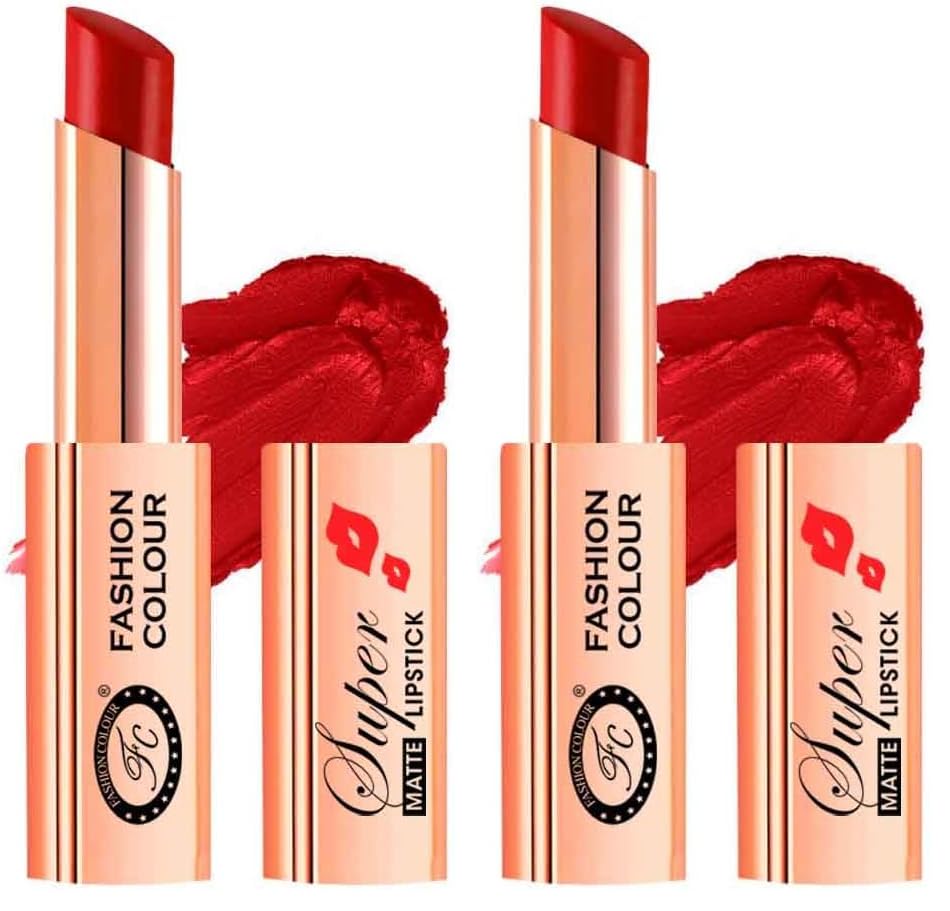 Image of FASHION COLOUR Super Matte Lipstick | Long-Lasting | Smooth Creamy Matte Finish | Moisturising | One Swipe Pigmentation | Available In Gorgeous Shades | (Cherry Kiss) (Pack of 2)