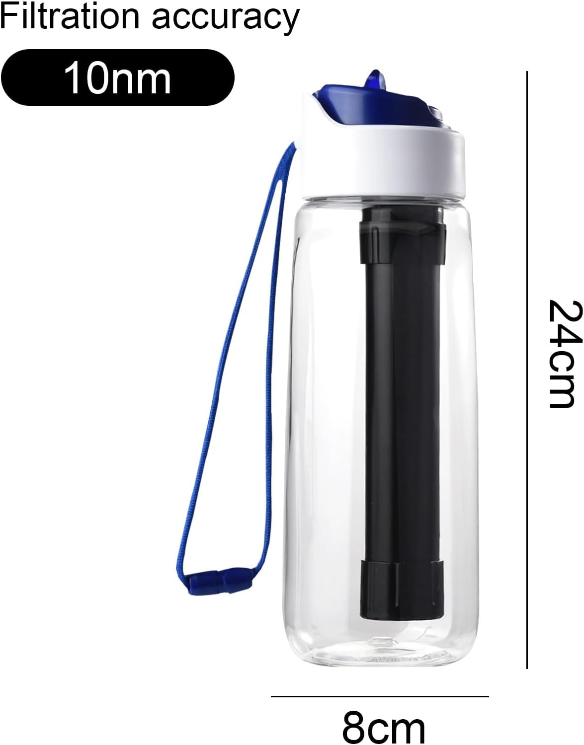 10nm BPA-Free Hard Plastic Filter Water Bottle，25 Oz Filtered Waterbottles，Water Bottle with Filter for Travel Camping