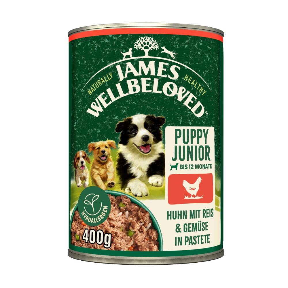 James WELLBELOVED 6 x 400g Hund Welpe/Junior Dose Nassfutter Huhn in Pastete
