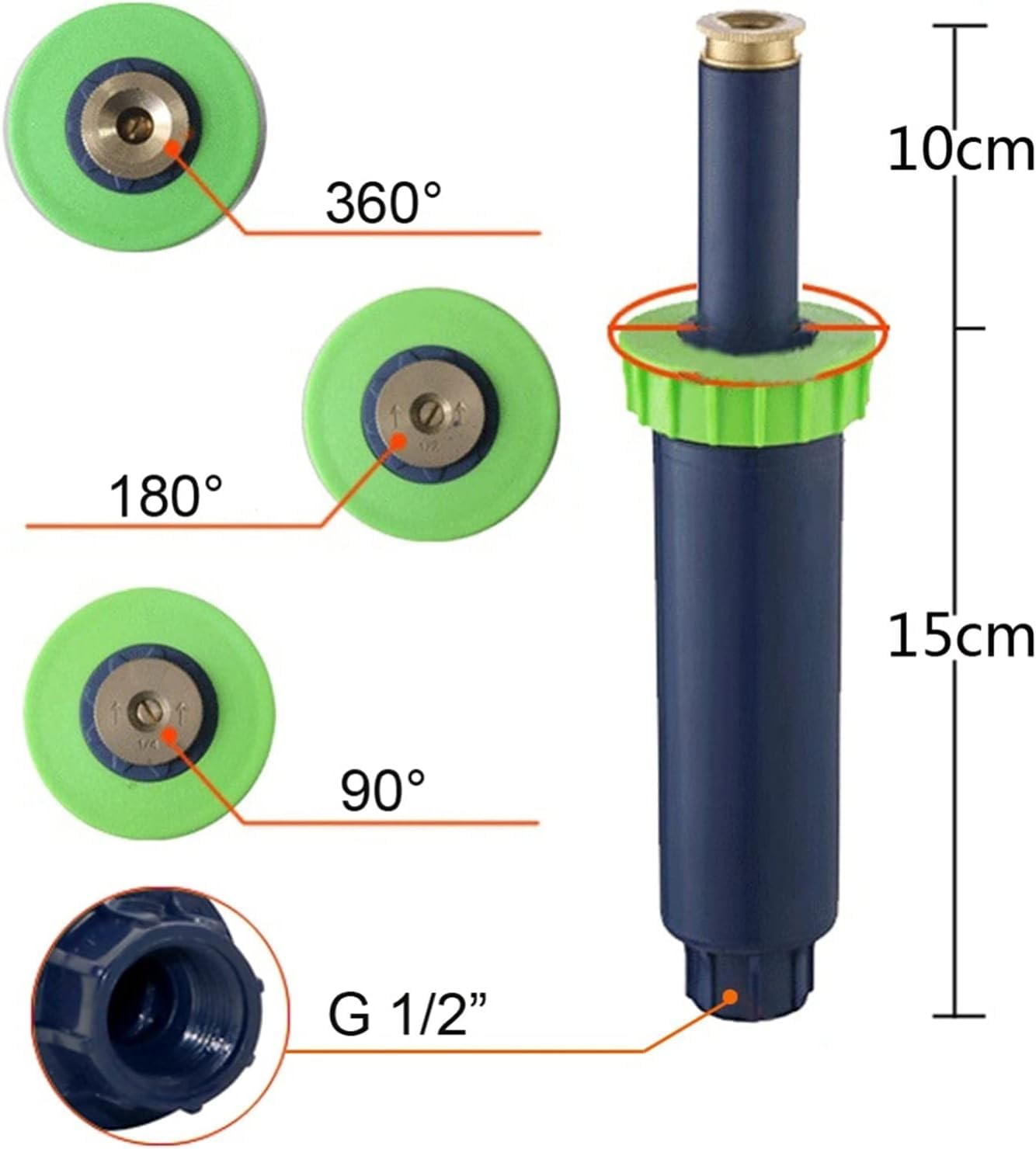 Strumenti per di irrigazione da Giardinaggio 10 Pezzi di Filettatura Femmina da 1/2 Pollice 90 180 360 Gradi Irrigatore Pop-up Irrigatore per irrigazione del Prato Forniture per irri
