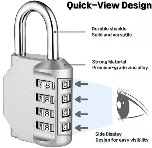 Miniatura 2 de Selectika Cerradura de combinación, candado impermeable de 4 dígitos para casillero, gimnasio, escuela, deportes, caja de herramientas, valla,