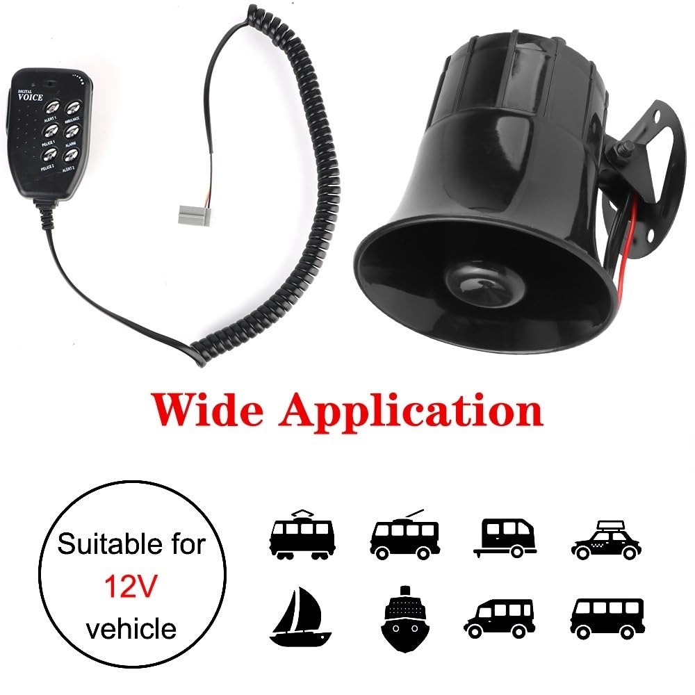 Guidon Audio Amplificateur Alarme D'avertissement De Voiture À 6 Tons, Mégaphone, Sirène Police Aérienne, Haut-Parleur 12V, 100W, Multi-Tons