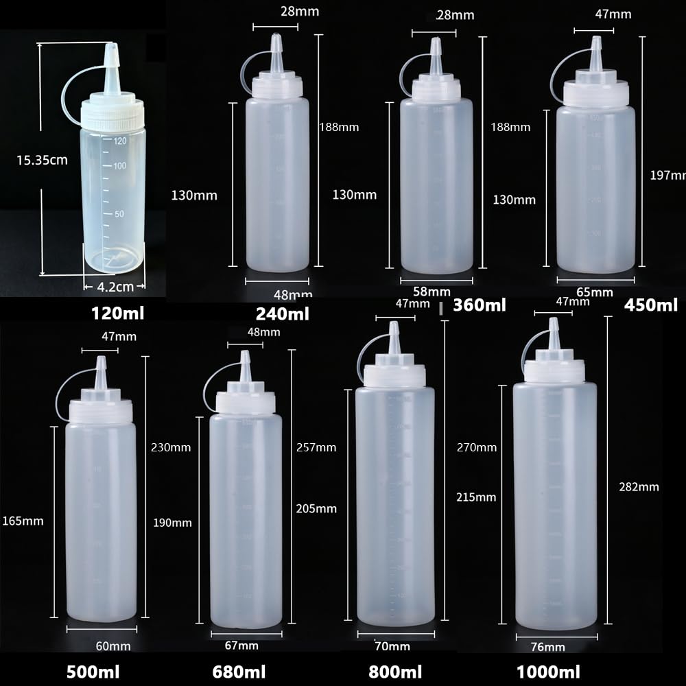 50 bottiglie vuote in plastica con spruzzi, dispenser per salse, condimenti, per cucina, olio, barbecue, pomodori, insalata, condimenti, con foro singolo e tre fori, contenitori ricaricabili (1000 ml)