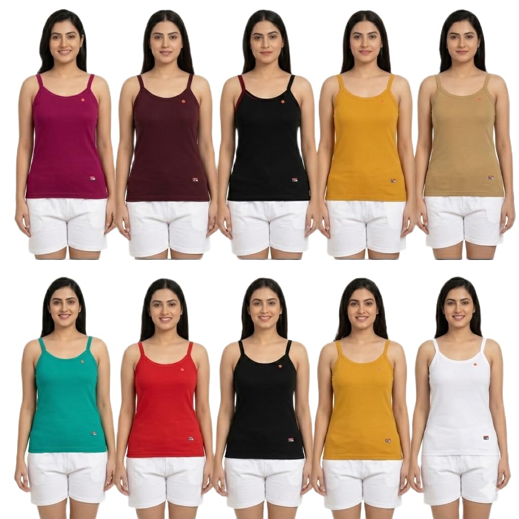 Women's Camisole with Non-Adjustable Straps, Soft Feel, Innerwear, Multicolour, Pack of 5-image-30