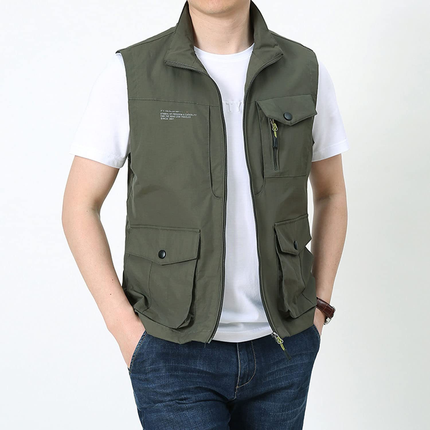 Chaleco De Hombre Chaleco Multibolsillos para Exteriores Sin Mangas Chaleco De Pesca Casual Transpirable Chaqueta De Senderismo De Viaje