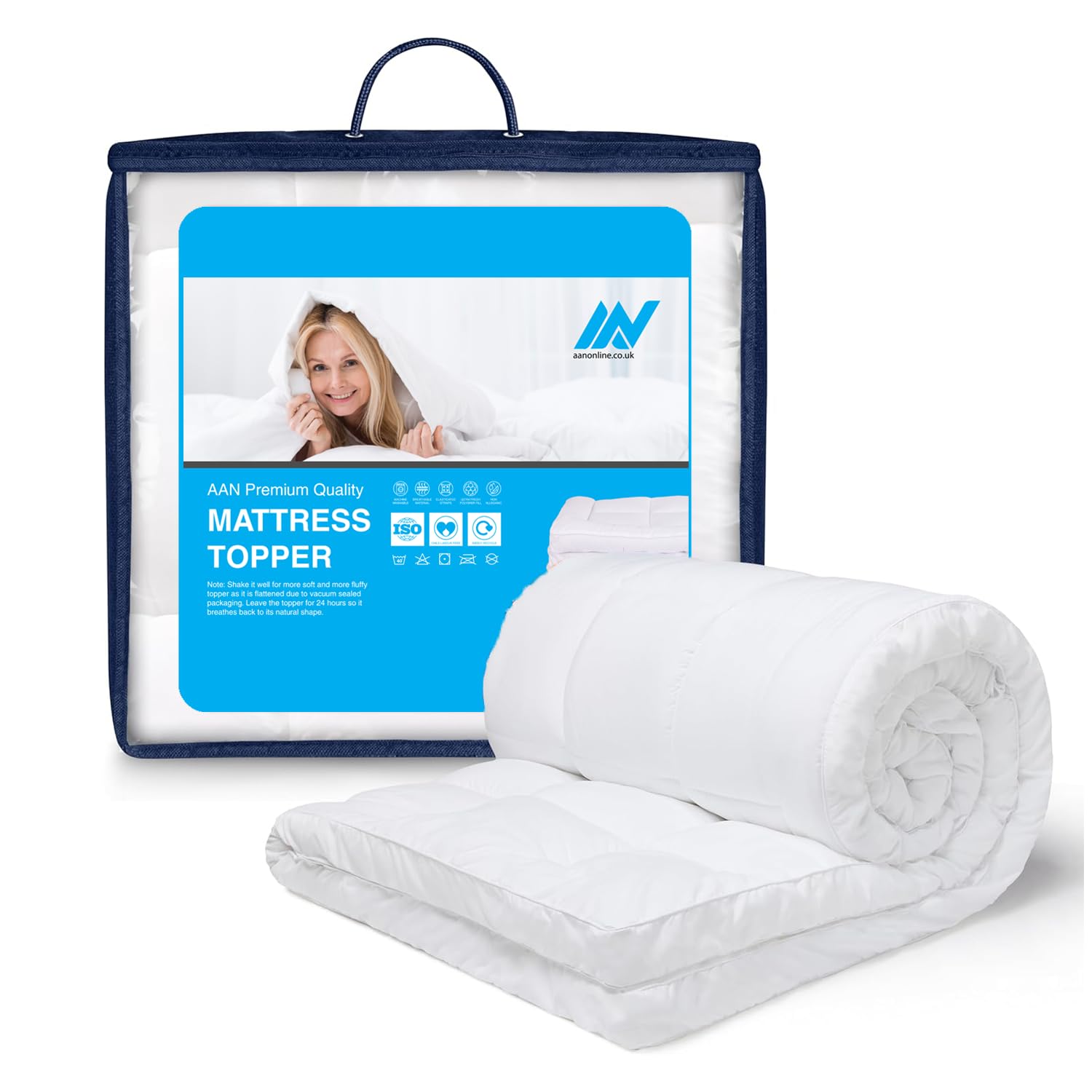 Microfiber Mattress Topper with Elastic Straps, Hotel Quality, Hypoallergenic Hollow Fiber Filling, Super Fluffy and Breathable Double Deep (190 x 137 x 5 cm)