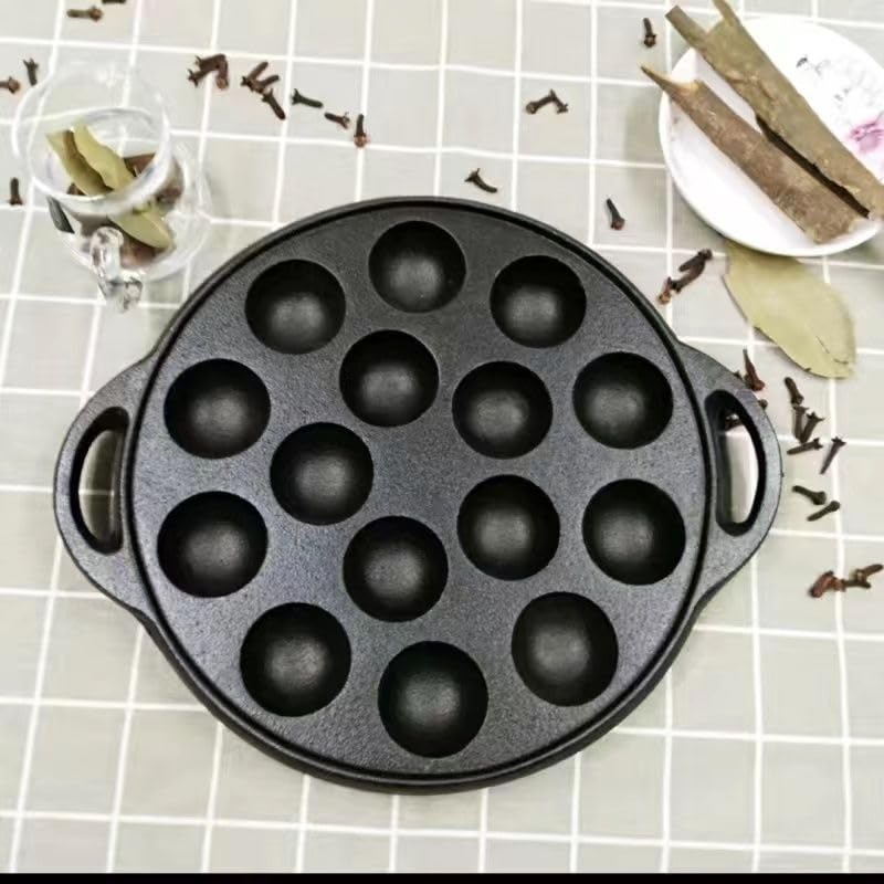 Padella In Ghisa Per Takoyaki/Escargot – 12 Pozzetti, Antiaderente, Nero, Dimensioni 29.5x19 Cm