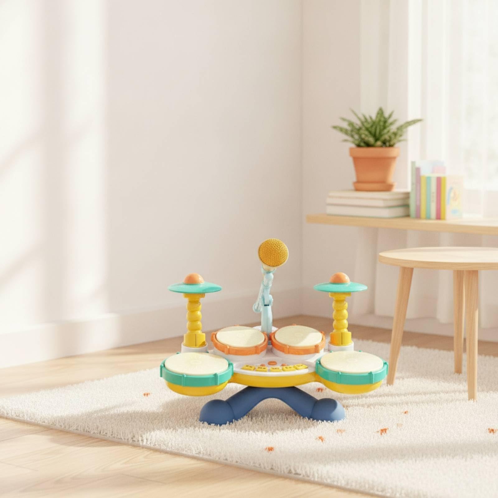 Batteria per Bambini Set Batteria Giocattolo Percussioni Tamburo Piatti con Pad Interattivi Luci E Suoni per Sviluppo Ritmico Coordinazione Mano , Battery SET 3-Drum