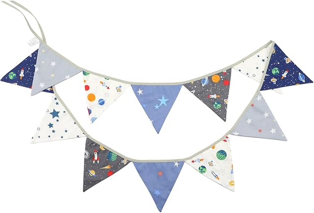 G2PLUS 10.8 Feet Floral Bunting Banner, Vintage Cloth Shabby Chic Flag Garlands, Blue and White Double Sided Fabric Triangle Pennants for Birthday Parties Ceremonies Kitchen Bedrooms