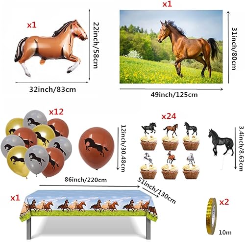 Miniatura 2 de 41 piezas de decoración de fiesta de cumpleaños de vaquero incluyen globos de papel de aluminio en forma de caballo de 32 pulgadas, fondo 3D de
