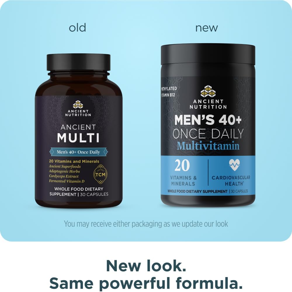 Ancient Nutrition Multivitamin for Men, Multi Men's 40+ Once Daily Vitamin Supplement, Magnesium, Vitamin A, Methylated B and K2, Supports Immune System , 30 Ct