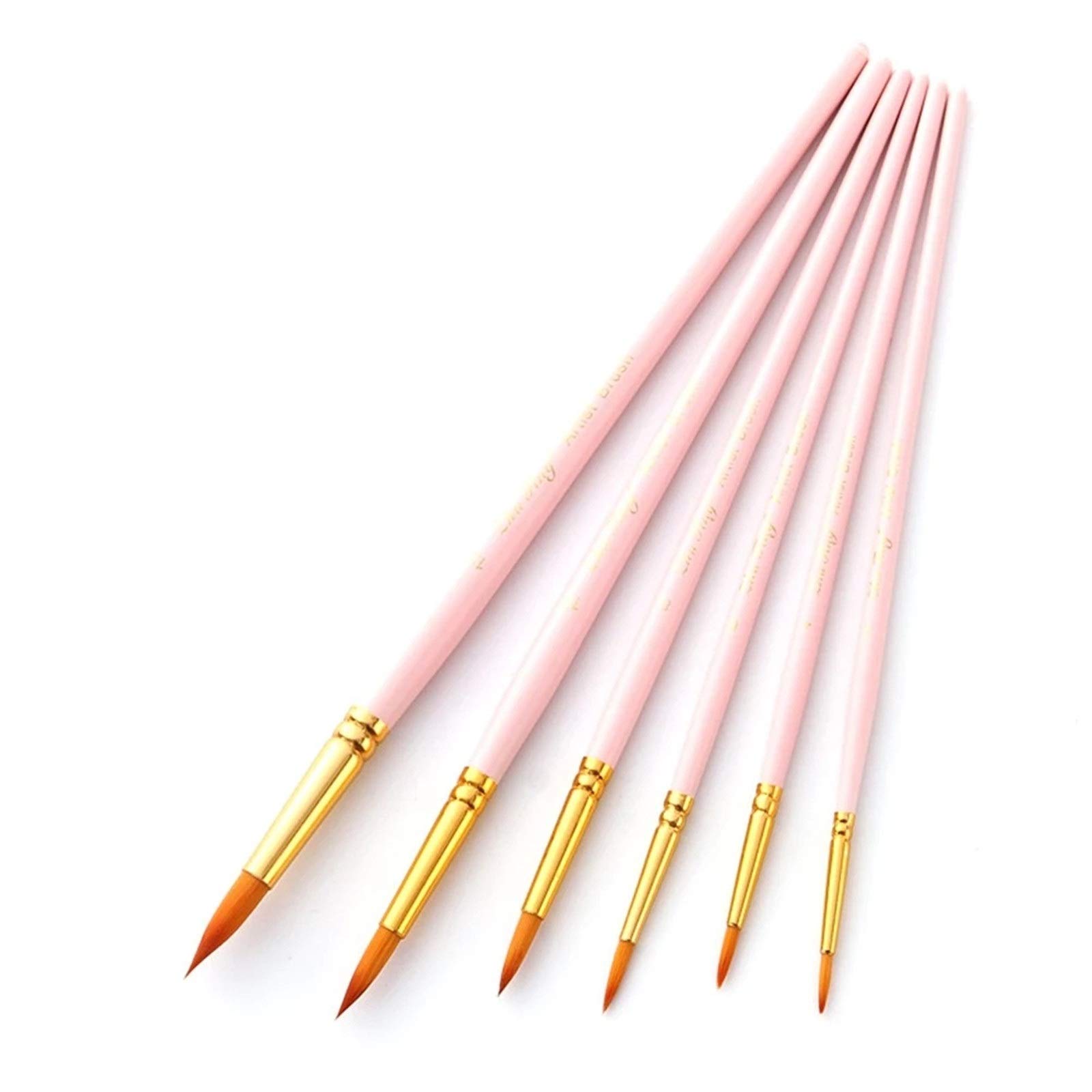 Ensembles de Pinceaux 6pcs Art Pinceau Stylo Plat Rond Pointe Peinture Professionnelle pour Débutants et Professionnels(Rose)