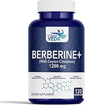 FITNESS VEDA Berberine HCL 1200mg – High Potency Herbal Supplement for Blood Sugar –120 Capsules – Natural Insulin Support – Non-GMO, Vegan-Friendly