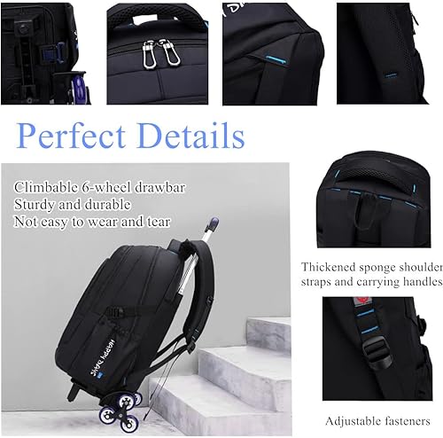 Miniatura 5 de Mochila con ruedas de color sólido para niños, para escuela secundaria, con ruedas, Verde Negro, Moderno