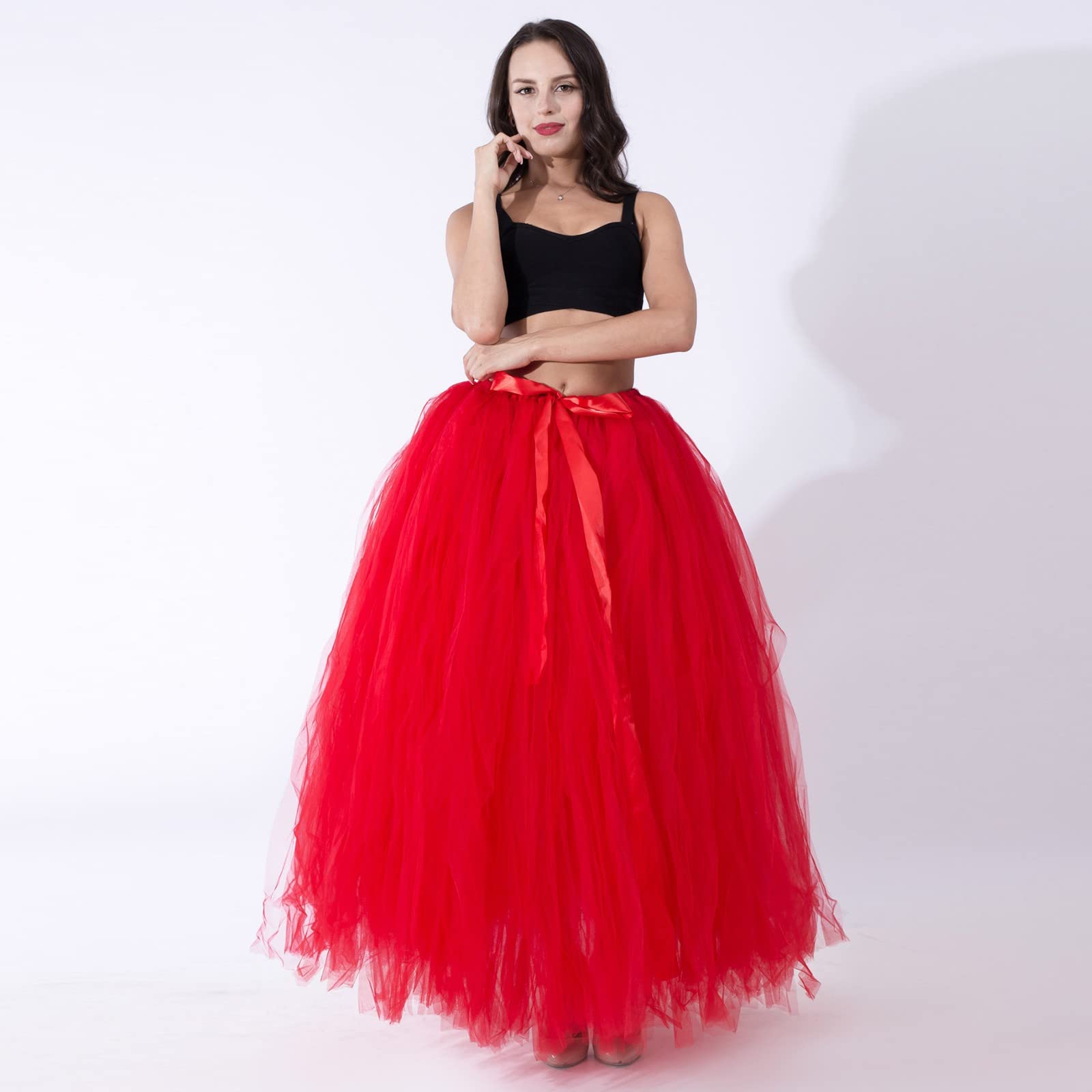HOOUDO 80Er Jahre Tutu Rock Für Erwachsene Geschnürt Schleife Geschwollener Handgemachter Performance Tüllrock Grün Pinker Schwarzer Winterröcke Damen Silber Schmetterling Kostüm REH Kinder