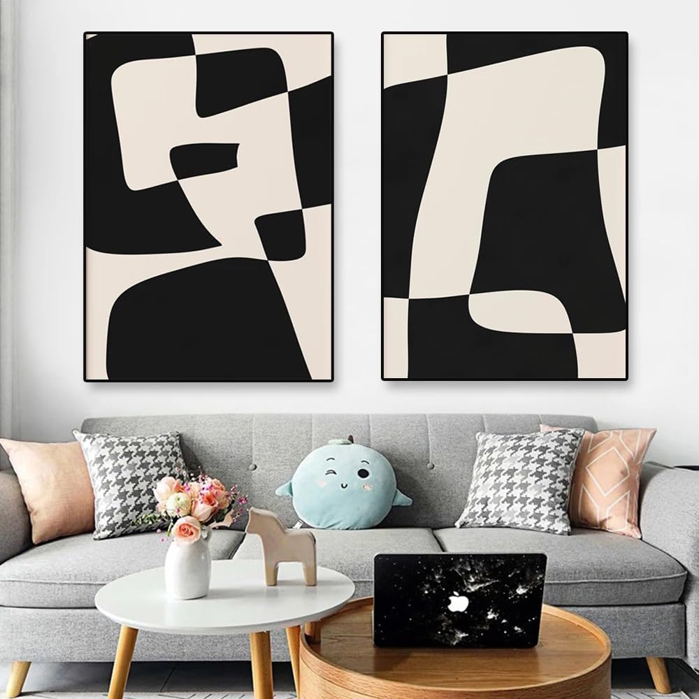 WBYZAC 2 Pieces Poster-Abstract Black White Wall Art Gallery Poster Neutral Geometric Beige Prints Modern Aesthetic Minimalist Living Room Canvas Painting Decoration-60 * 70cm (No Frame)