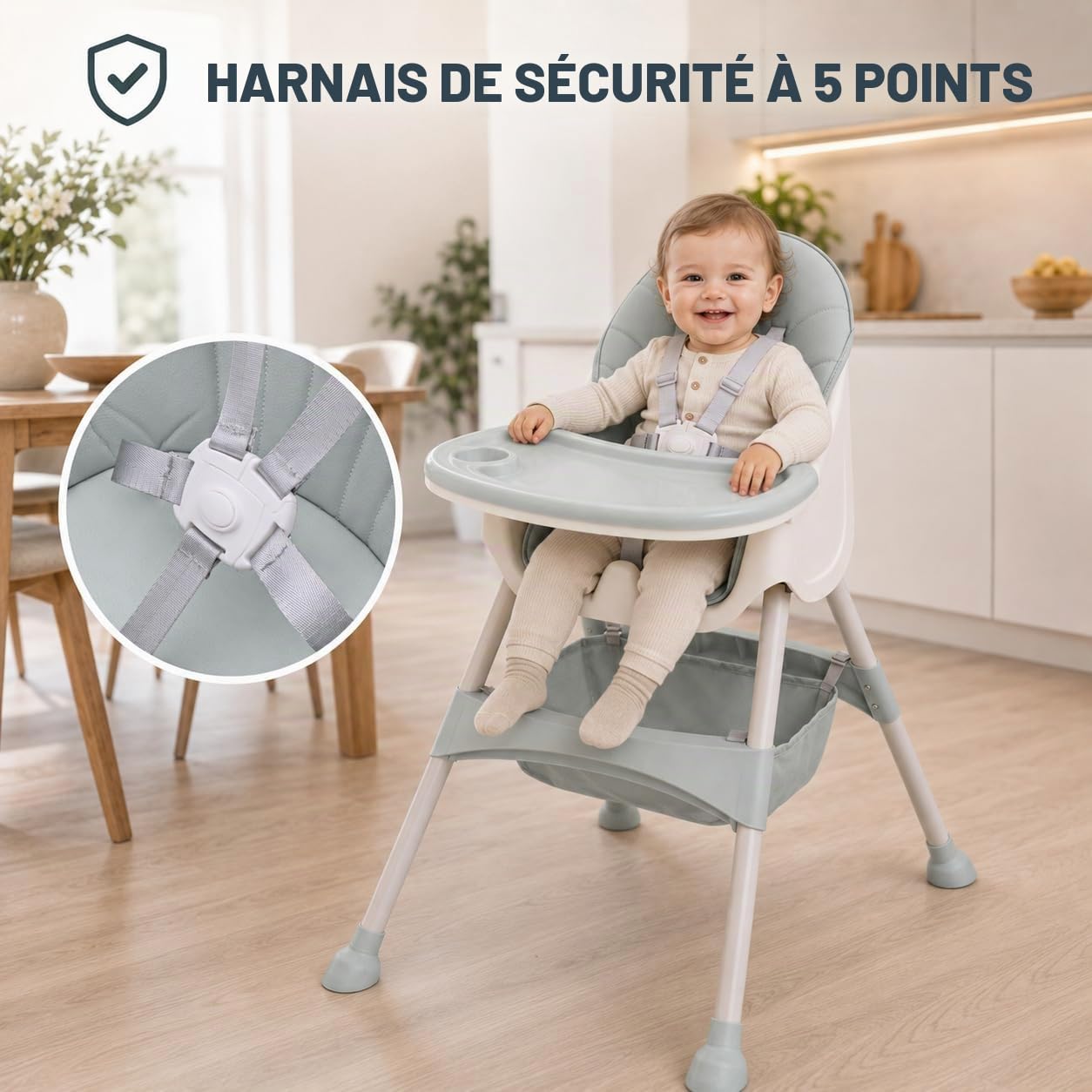 Baby Vivo Chaise haute Bébé 2 en 1 réglable pour Enfant avec Tablette Amovible de 6 Mois à 3 Ans - Panier suspendu - Oscar en Turquoise