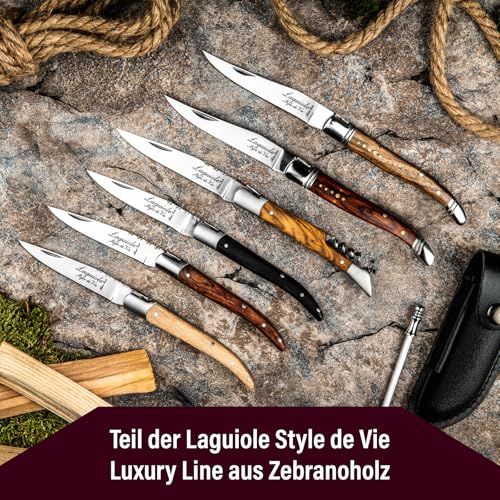 Laguiole Style de Vie Taschenmesser mit Wetzstahl & Ledertasche, Zebranoholz, mit Geschenkbox – Ansicht 6