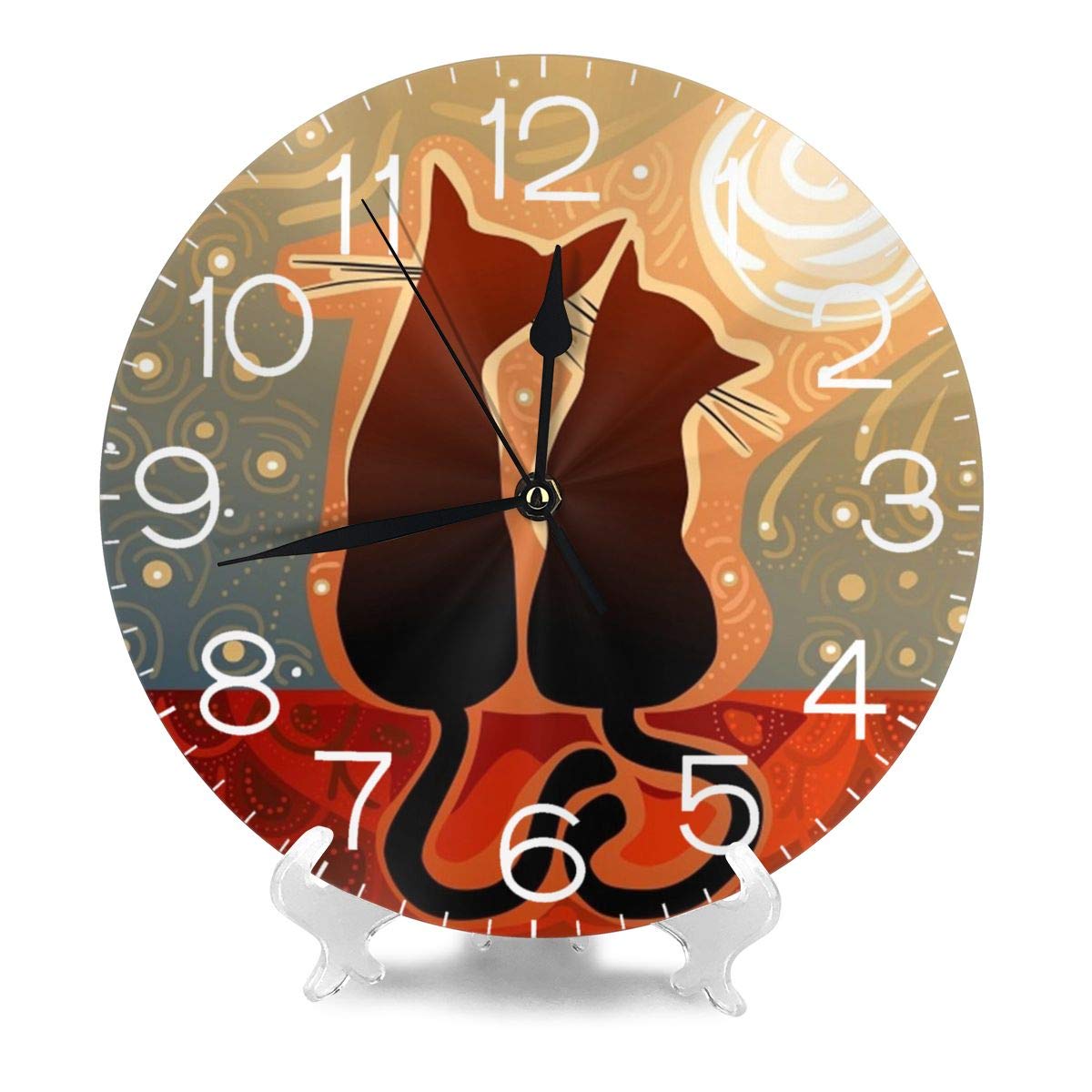 Dujiea Cat Fall in Love with Moon Round Wall Clock Silent Non Ticking Battery Operated 9.5 Inch for Student Office School Home Decorative Clock Art