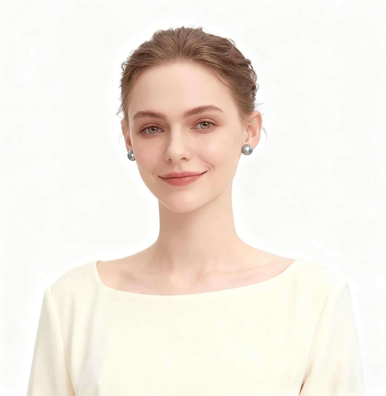 8, 10, 12, 14mm Tahitian Platinum Grey Faux Pearl Cubic Zirconia S925 Silver Stud Earrings | Hypoallergenic Round Pearl CZ Studs | Appropriate Size Earrings for Ladies Daily Wear & Gift - Image 4