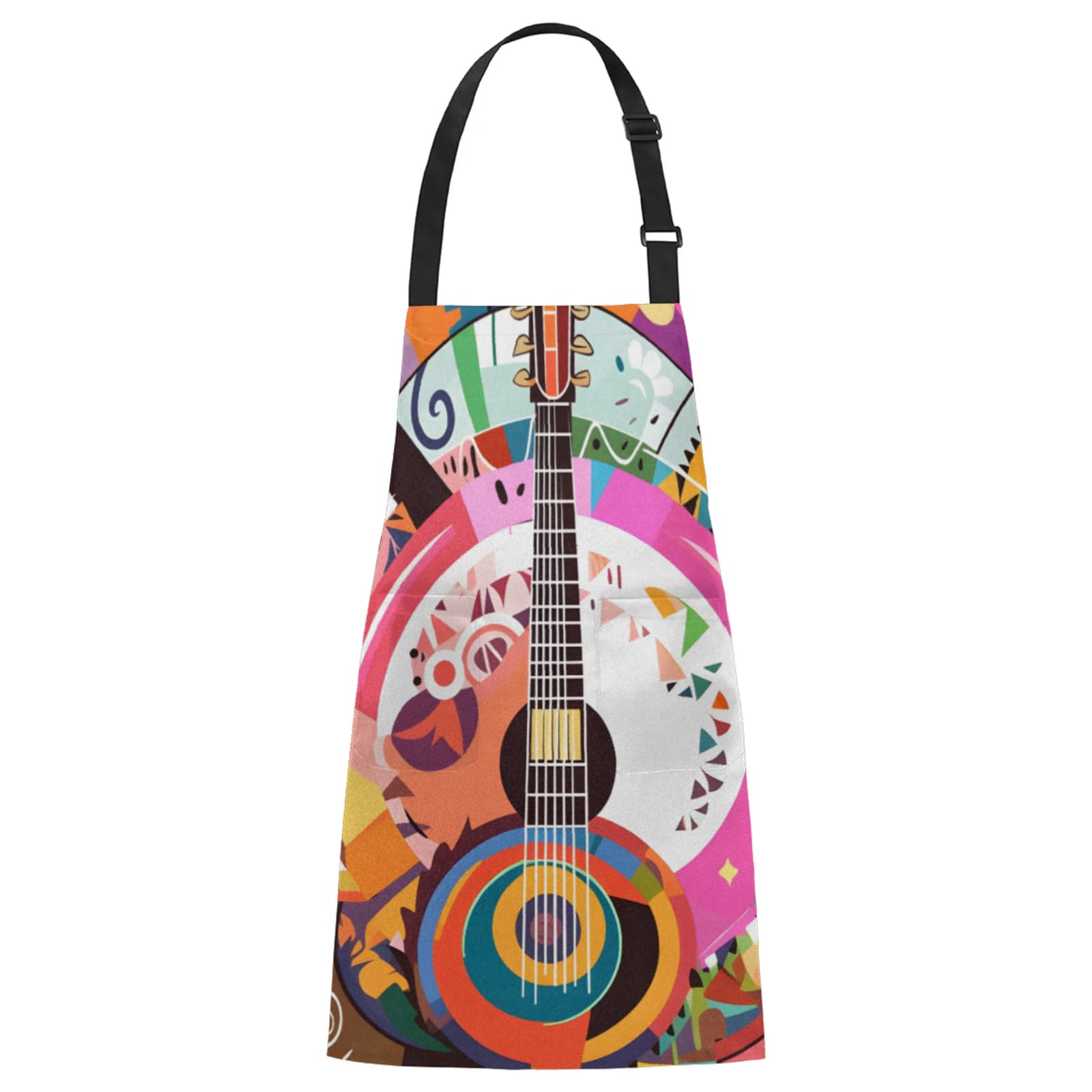 Aglebo Abstract Guitar Notation Chef Apron with Pockets Adjustable Shoulder Strap Waterproof Cooking Apron for Kitchen Baking Gardening Pottery Painting