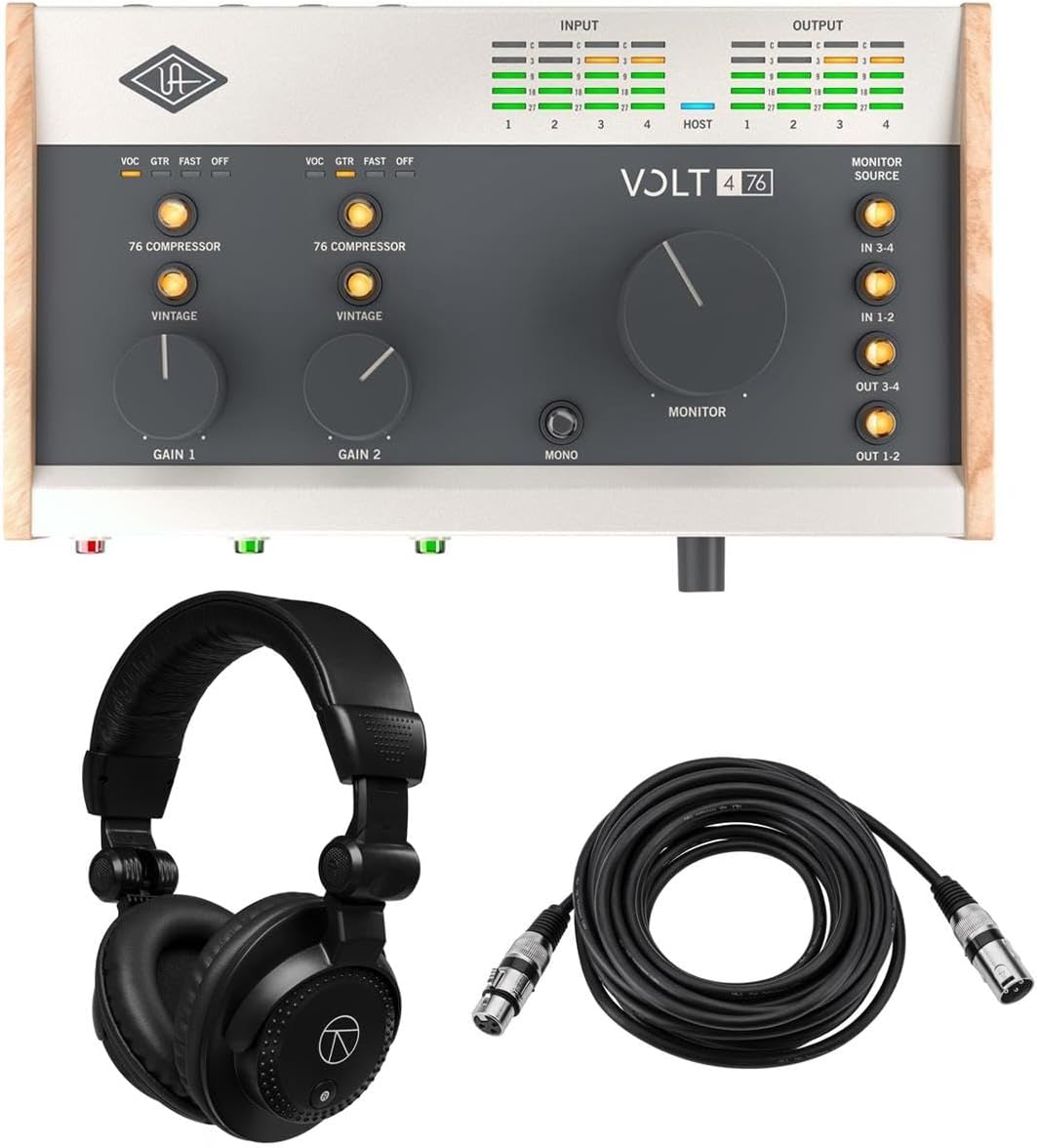Universal Audio Volt 476 4x4 USB-C Audio/MIDI Interface, Bundle With Turnstile Audio Headphones, XLR M to F Cable 25'