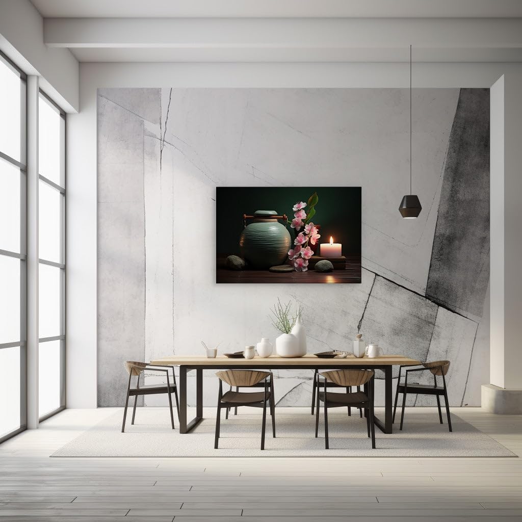 Canvas for Living room. Serenity in Bloom A Harmonious Blend of Florals and Candlelight, 27 x 18 inch Canvas Wall Art - Contemporary Masterpieces - Botanical Home Decor - 69x46 cm (27x18 inch)