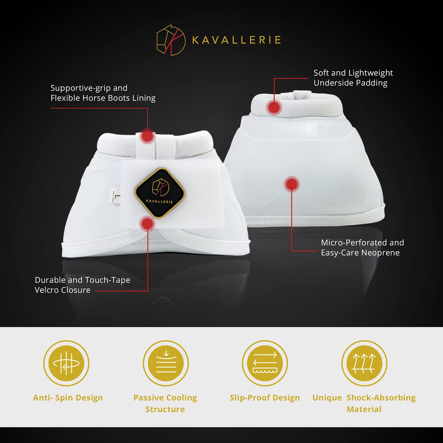 Kavallerie PRO-K miękkie buty bez skrętu najlepsza ochrona kopyt, z systemem mocowania antypoślizgowego, trwałe i zapobiegają przekroczeniu rozmiaru M, białe