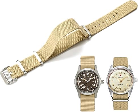 Nylon Elastic Watch Strap Military Parachute Style Watch Band 18mm 20mm 22mm Premium Striped Nylon One-Piece French Paratrooper Watchband Smartwatch Band Replacement Strap for Men Women